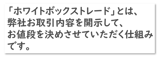 「ホワイトボックストレード」とは、弊社お取引内容を開示して、お値段を決めさせていただく仕組みです。